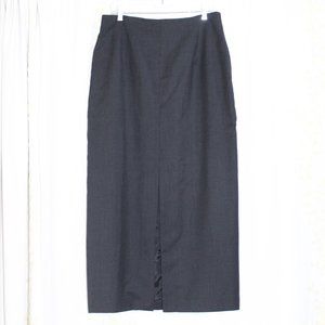 Herman Geist Gray Worsted Wool Maxi Pencil Skirt 18.5" Front Slit Women's M/L